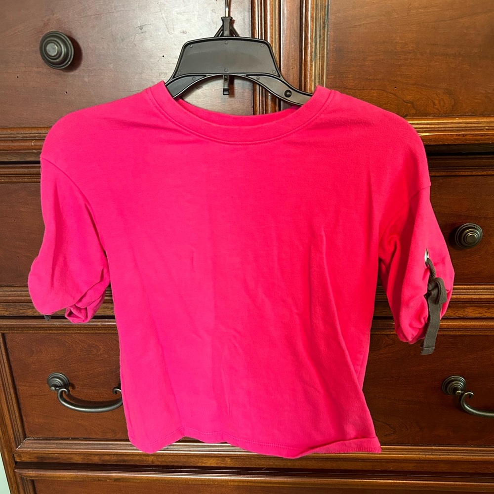 Hot pink short sleeve girl top with cute sleeve accent - size xs
